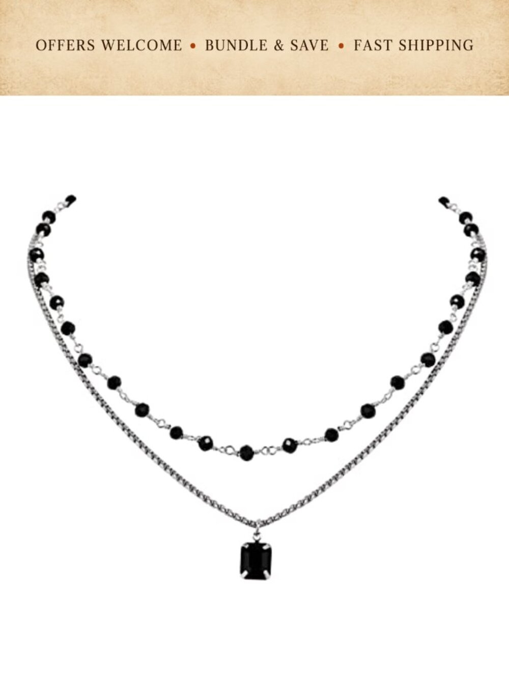 Gothic Crystal Layered Choker Necklace Stainless Steel Bead Chain Women